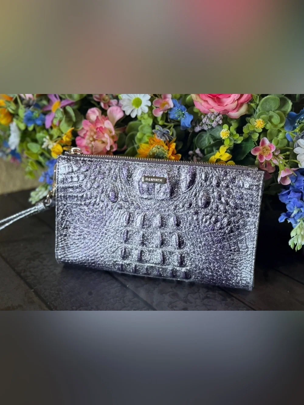 FIRM HTF NWT Brahmin Daisy PURPLE GLITTER Melbourne Genuine Leather